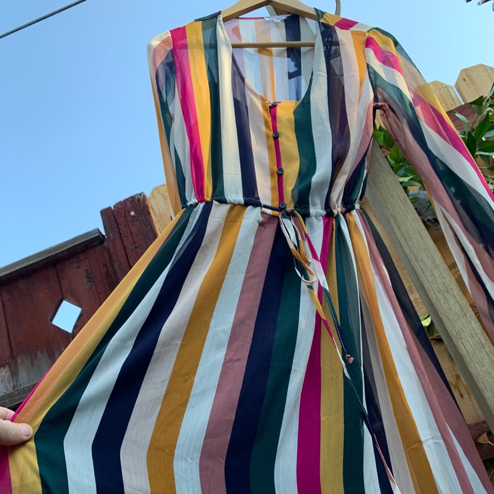 “Love, Fire” Full Length Long Sleeve Striped Dress - Picture 7 of 11